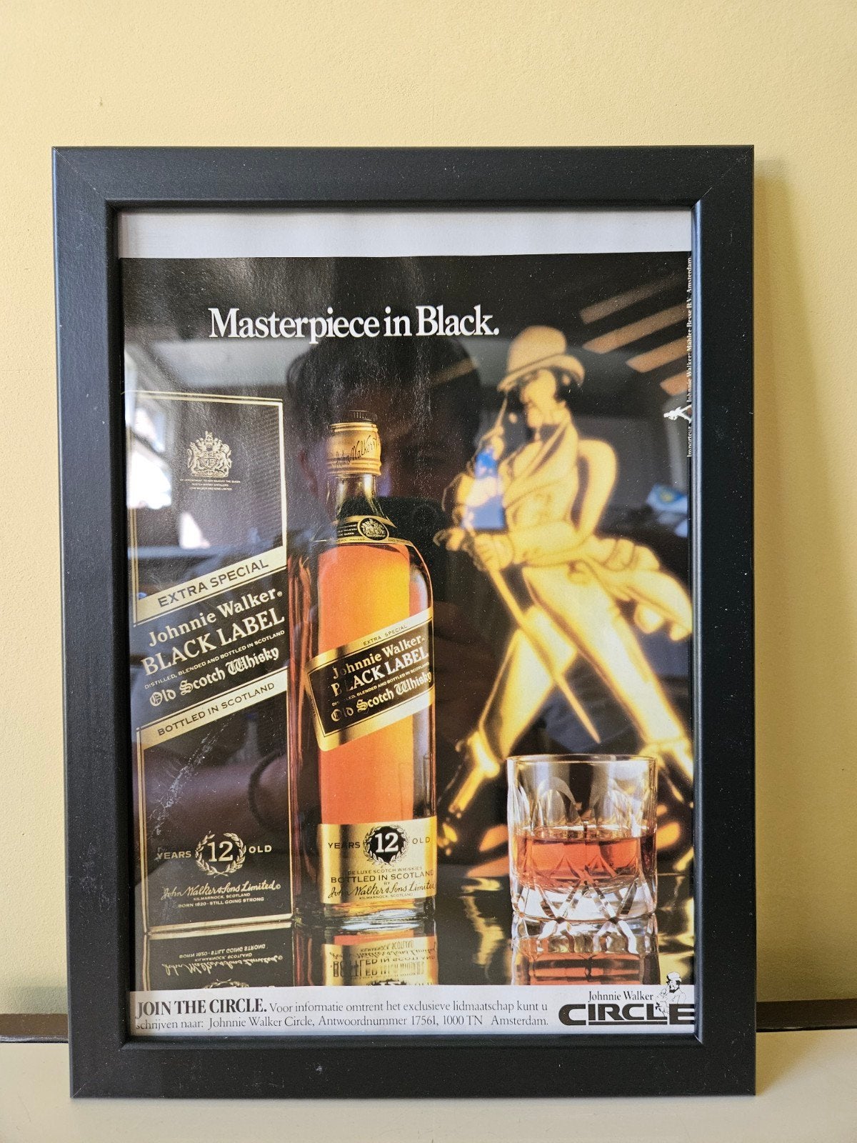 Ingelijste Johnnie Walker Black Label reclame (20x30 cm), Ophalen of Verzenden