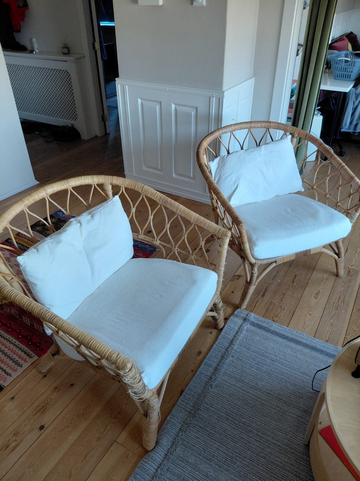 Ikea Rotan stoelen met kussens, Huis en Inrichting, Stoelen, Ophalen, Gebruikt, Twee, Overige kleuren