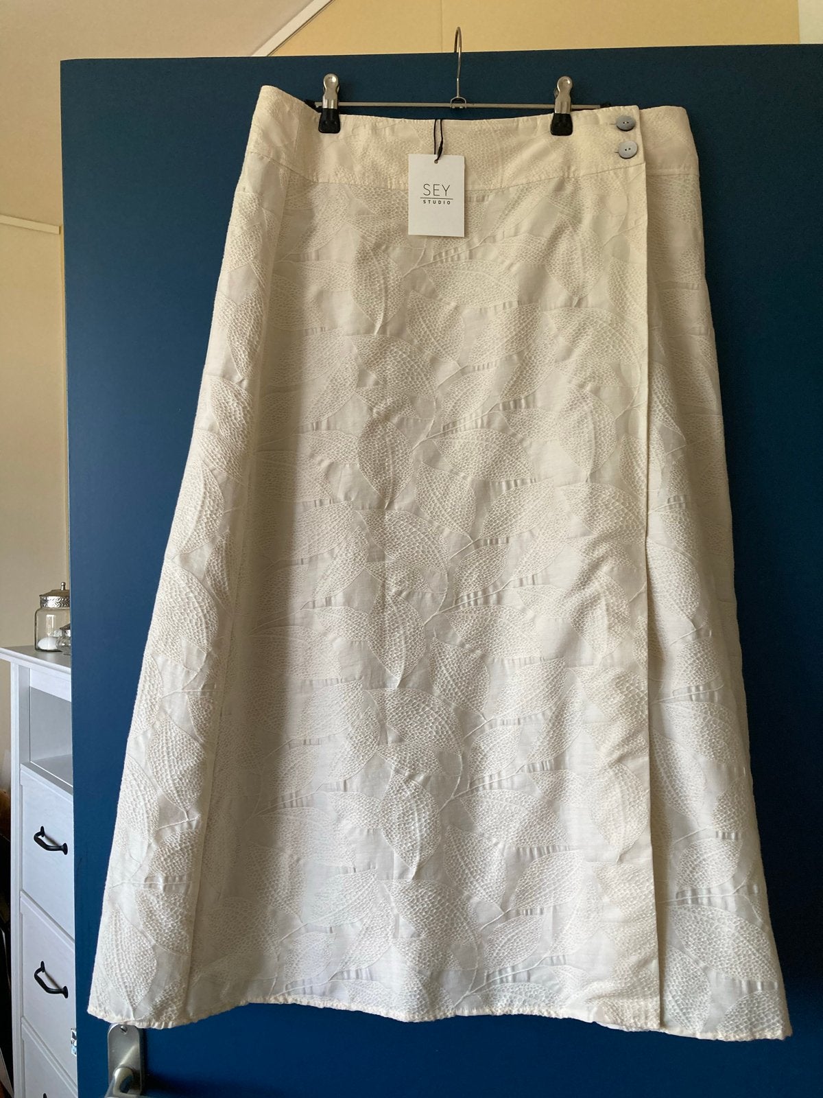 Purdey Sey midi crème overslagrok met motief, maat 42, Ophalen, Beige, Maat 42/44 (L), Nieuw