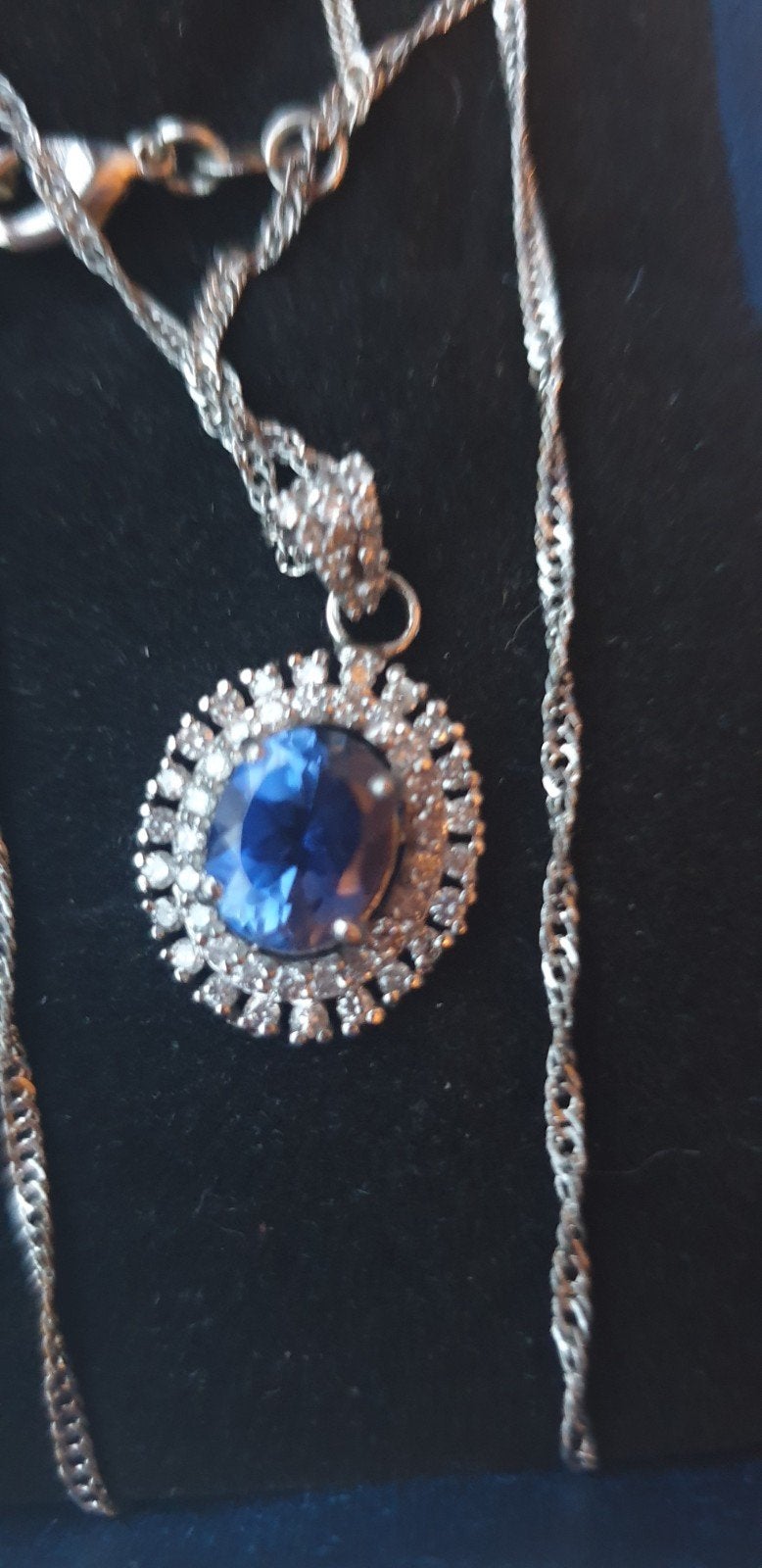 14k Witgouden hanger  met  Tanzaniet en diamenten, Ophalen, Wit, Nieuw, Met edelsteen