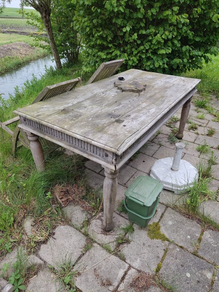 Eiken kasteel  bui/binnen tafel Lang 180 -Breed 90 - H 80 cm, Antiek en Kunst, Ophalen