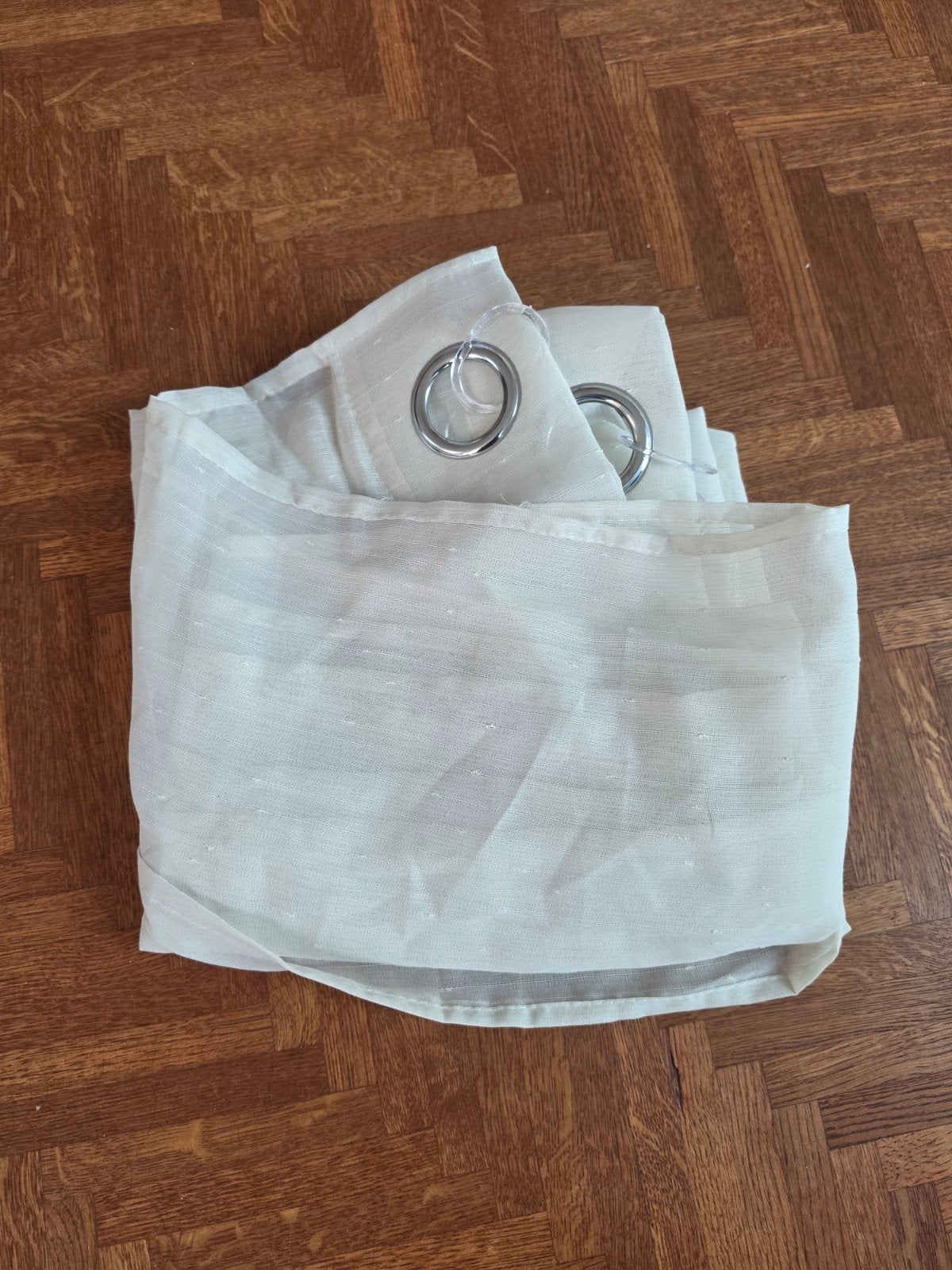 Lichtdoorlatende gordijnen met ringen, crème/beige, Crème, Gebruikt, Ophalen of Verzenden, Gordijn