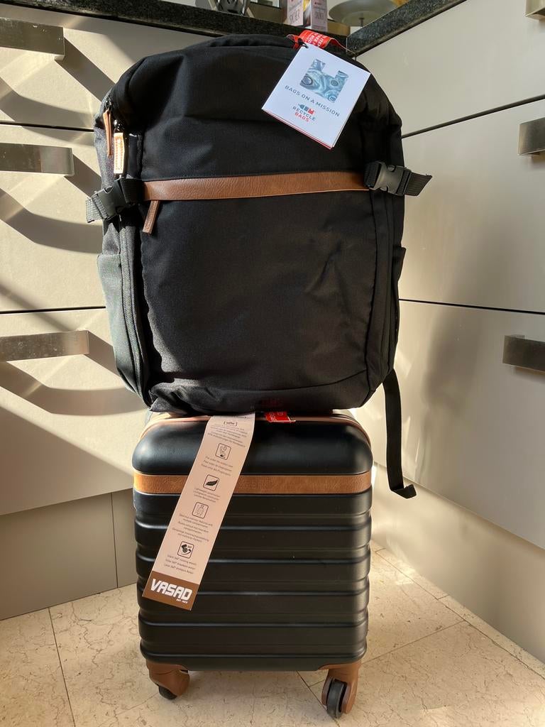 Nieuwe Vasad rugzak en handbagage koffer set, 20 tot 30 cm, Zwart, Minder dan 40 cm, Nieuw