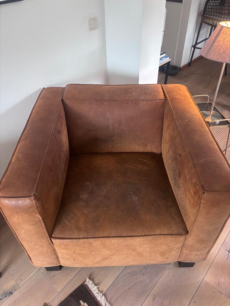 Riviera Maison club chair cognac, Huis en Inrichting, Ophalen, Gebruikt, Bruin, Leer