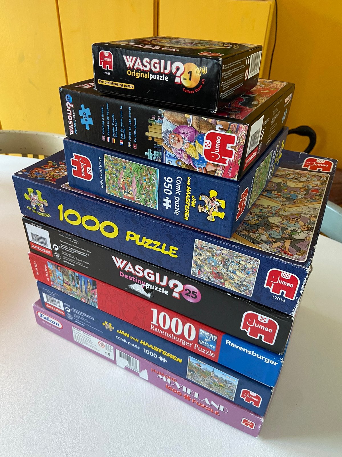 Stapel Puzzels €20 o.a. Jan van Haasteren Wasgij en meer, Ophalen, 500 t/m 1500 stukjes, Zo goed als nieuw