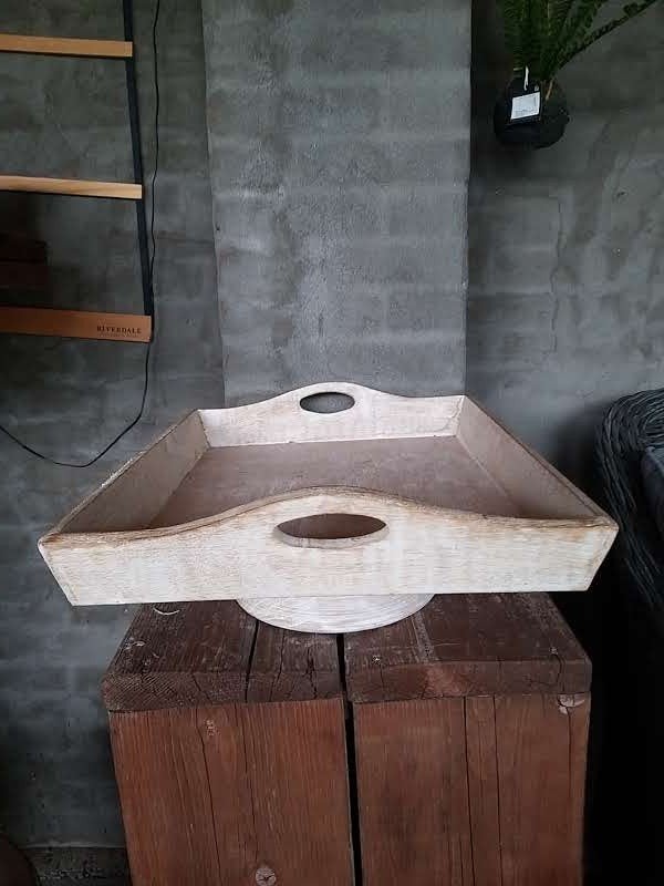 draaibaar dienblad op voet, Ophalen of Verzenden, Rond, Hout