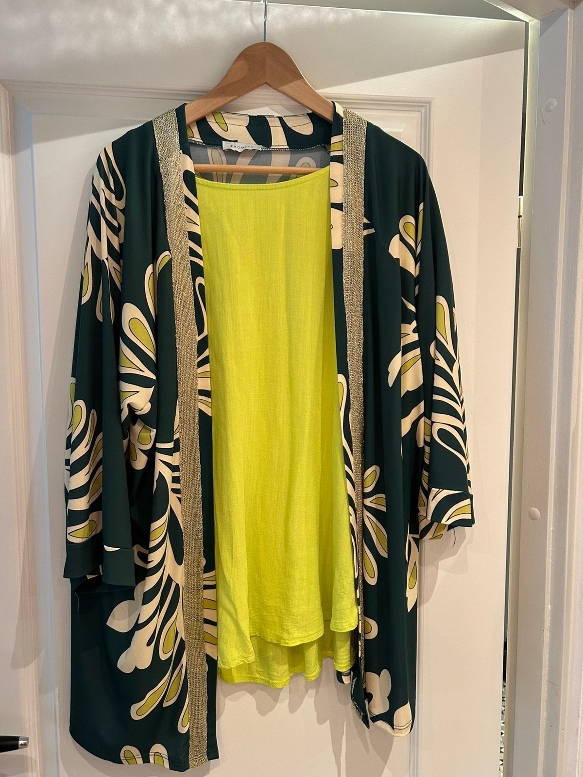 Groen vest print & Geelgroene top van Paprika - Maat L, Maat 42/44 (L), Ophalen of Verzenden, Lange mouw, Gedragen