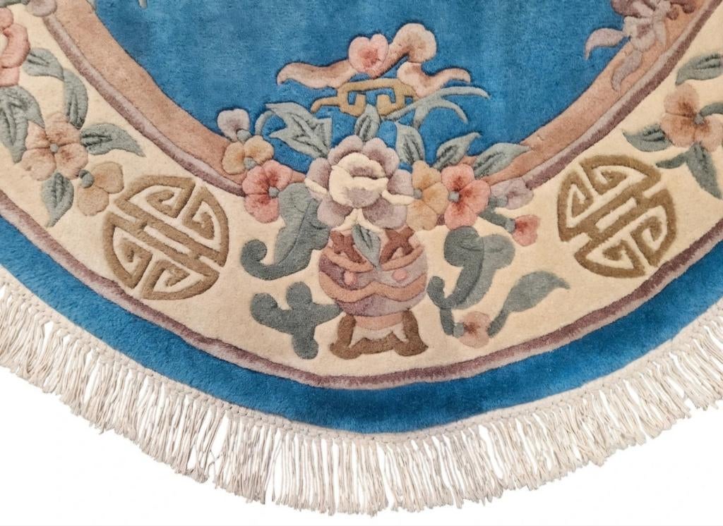 Handgeknoopt Oriental ovaal Aubusson tapijt blue 170x240cm, Crème, 150 tot 200 cm, Onbekend, Ophalen of Verzenden
