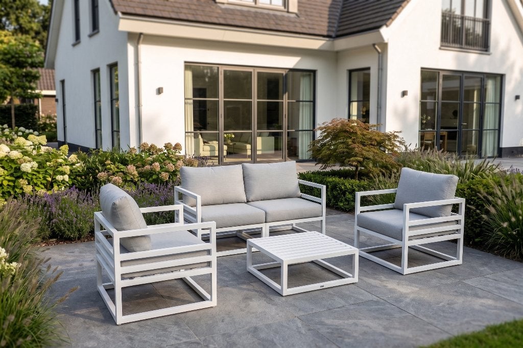 Outlet: Lounge set - Life outdoor | Wit - Graumel chalk, Ophalen, 4 zitplaatsen, Aluminium, Loungeset