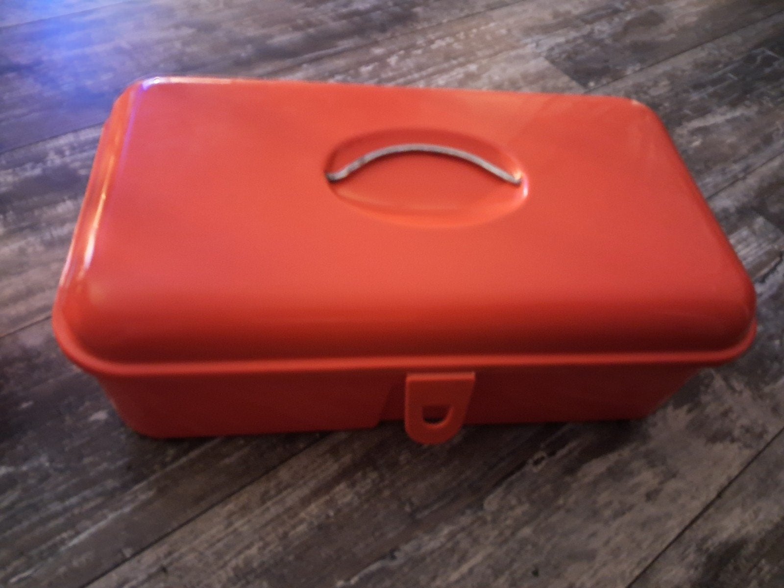 Vintage Oranje/rood Plastic Opbergkist / Gereedschapskist, Ophalen of Verzenden, Gebruikt