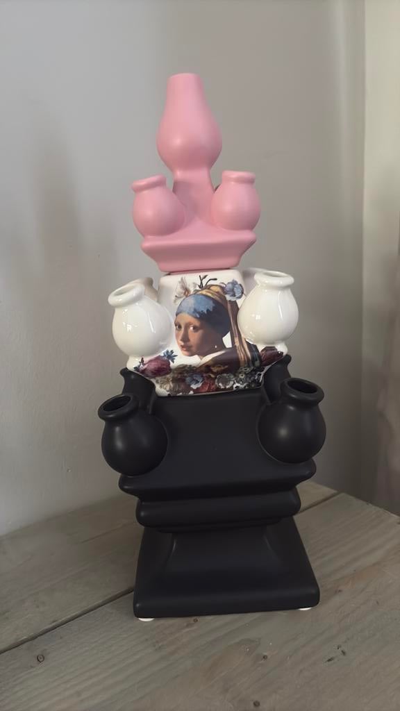 Heinen Delfs Blauw Stapelgekte tulpenvaas, Blauw, Ophalen of Verzenden, Minder dan 50 cm, Glas