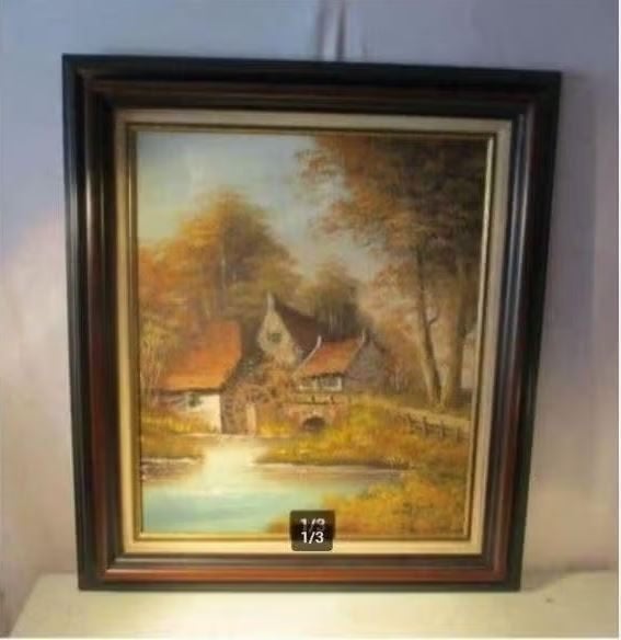Mooi Geschilderd Werk 'Watermolen bij het Bos' - gesigneerd, Doek, Ophalen of Verzenden, Landschap, Olieverf