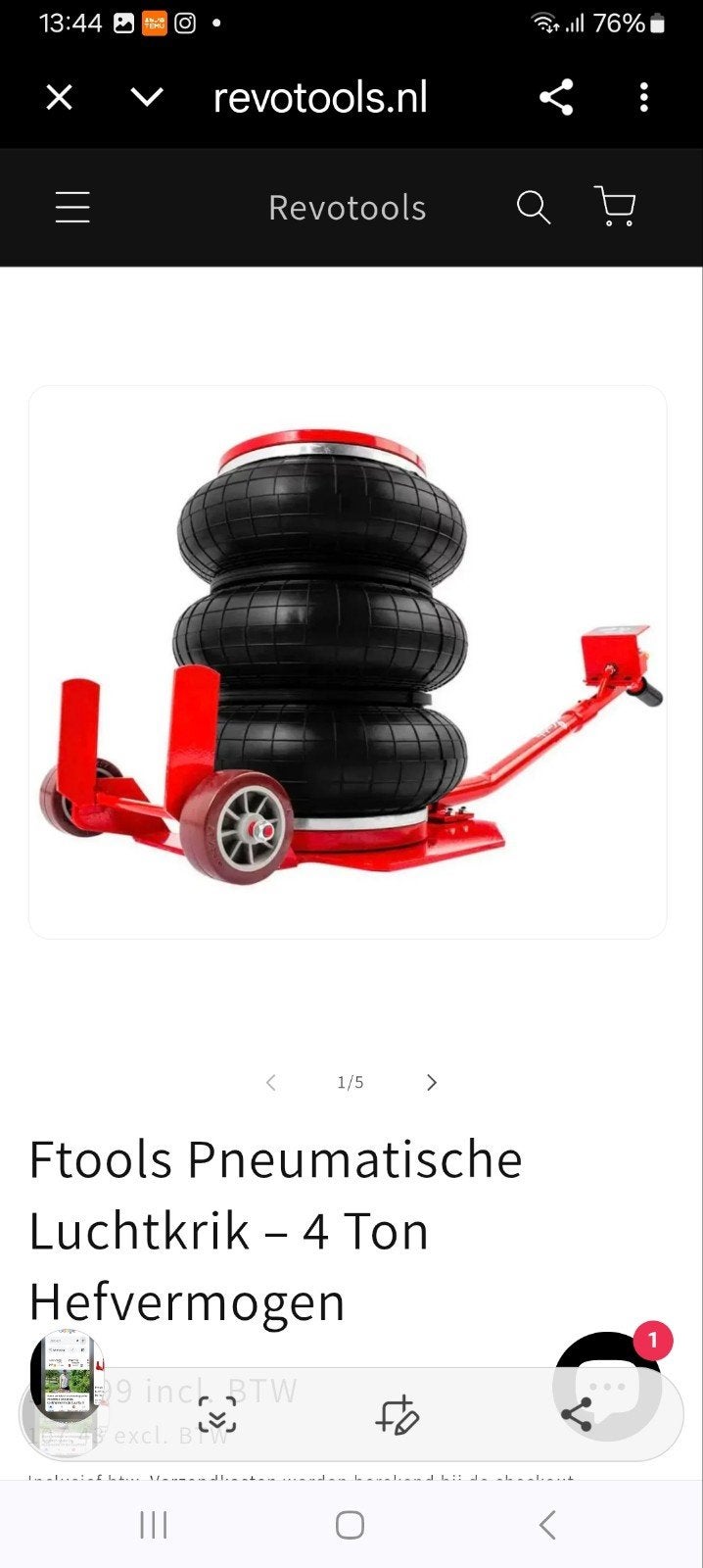 Nieuwe pneumatische krik - max hoogte 40 cm, Auto diversen, Autogereedschap, Nieuw, Ophalen of Verzenden