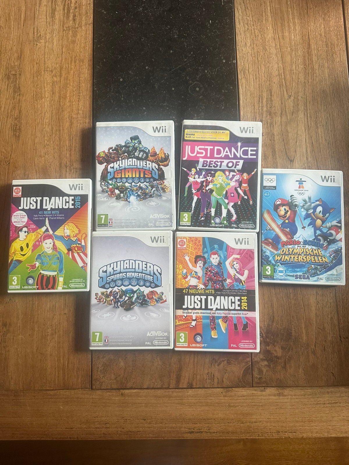 6 Nintendo Wii spellen Just Dance, Skylanders & Mario Sonic, Ophalen, Muziek, Gebruikt, 3 spelers of meer