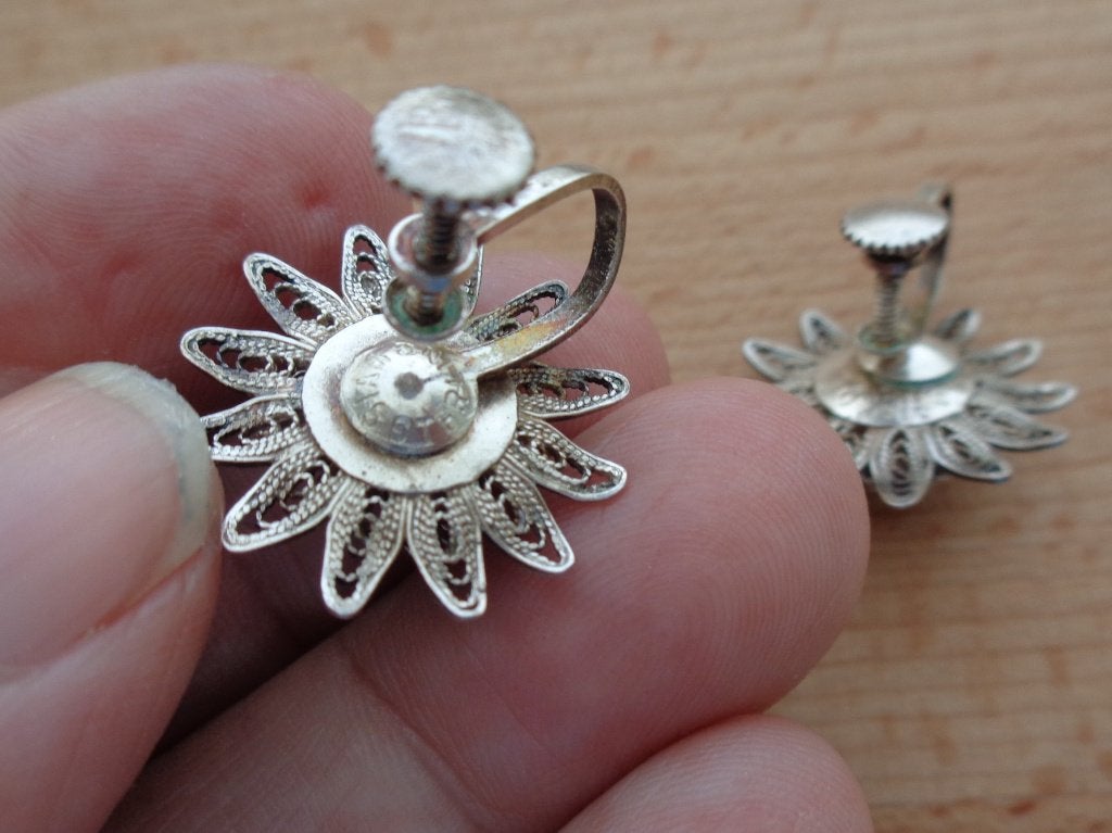 zilveren SIAM filigrain schroef oorbellen bloem [243], Sieraden, Tassen en Uiterlijk, Oorbellen, Verzenden, Zo goed als nieuw