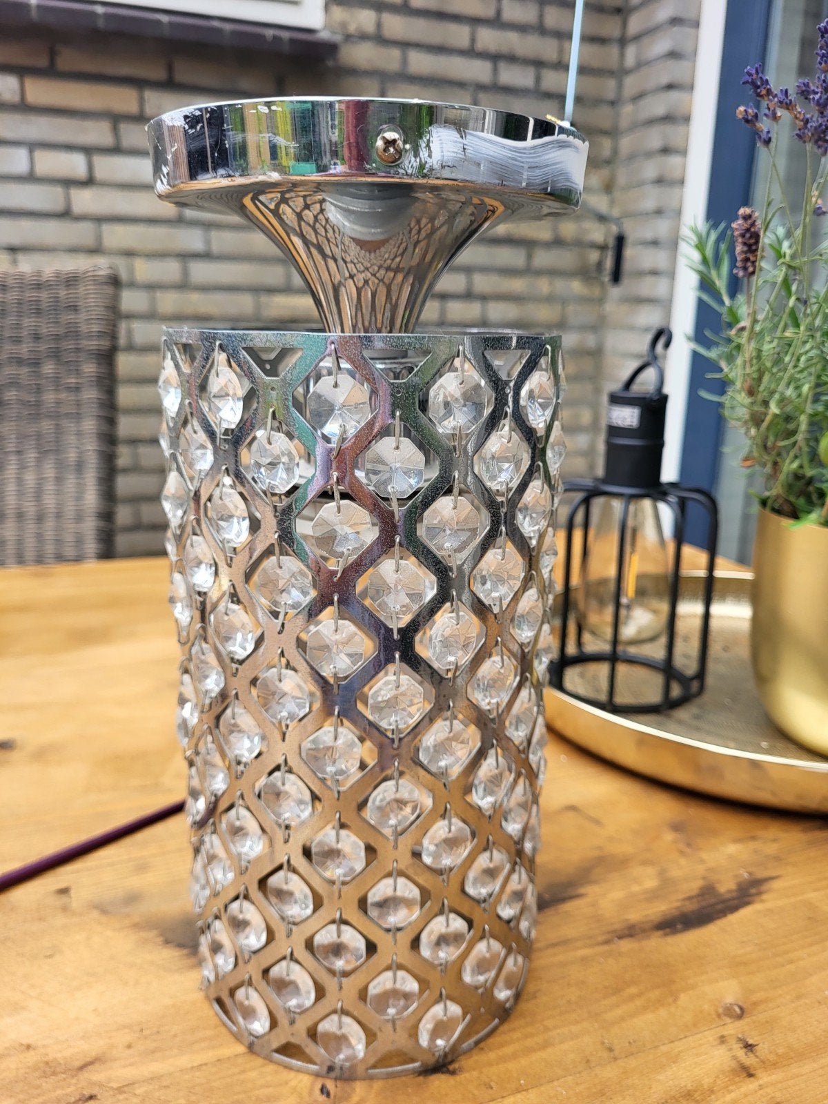 Praxis metalen plafondlamp met kristallen, 13x30cm, Minder dan 50 cm, Gebruikt, Overige materialen, Minder dan 25 cm