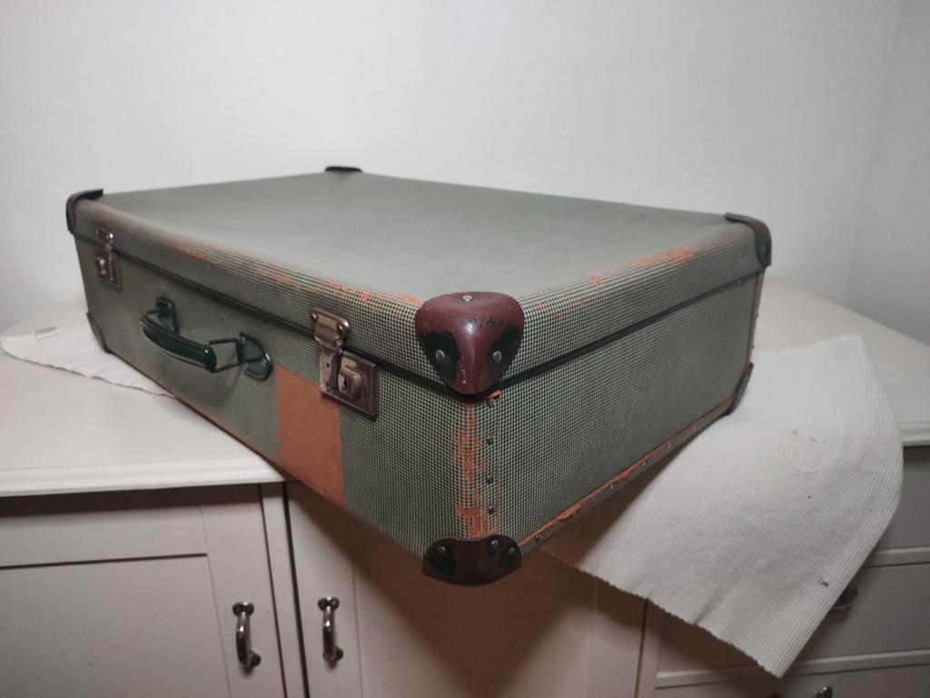 K434 VINTAGE koffer uit de 50er jaren geperst karton groen, 60 tot 70 cm, Overige materialen, Gebruikt, -