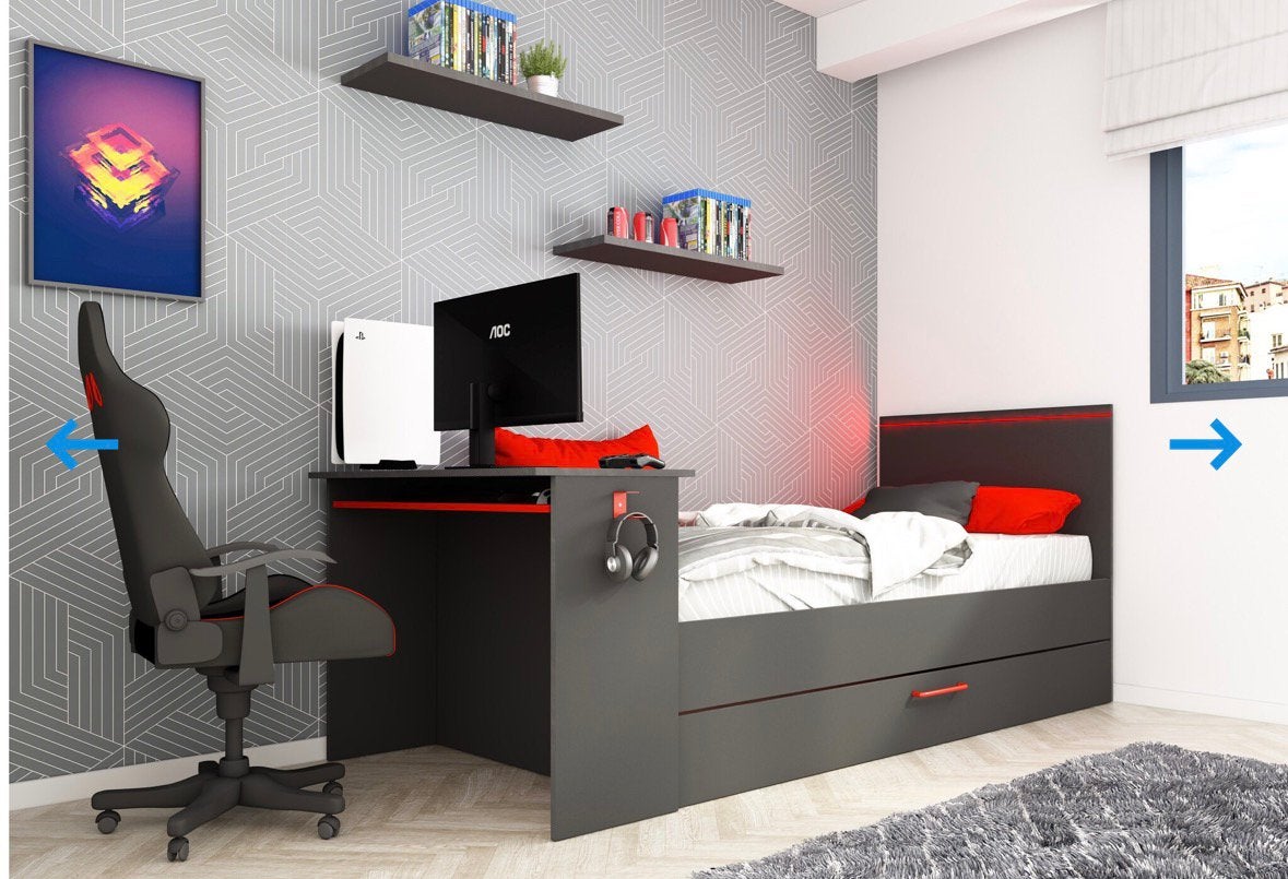 Bzone Gameingbed Antraciet- met led 90x200 cm, Ophalen of Verzenden, Eenpersoons, Wit, Dekbedovertrek