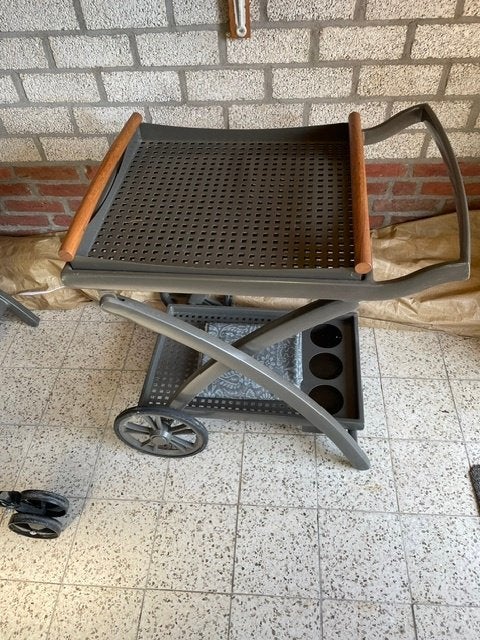 Hartman voetenbankjes met kussens en bijzettafel, Ophalen, Zo goed als nieuw, Aluminium, Inklapbaar