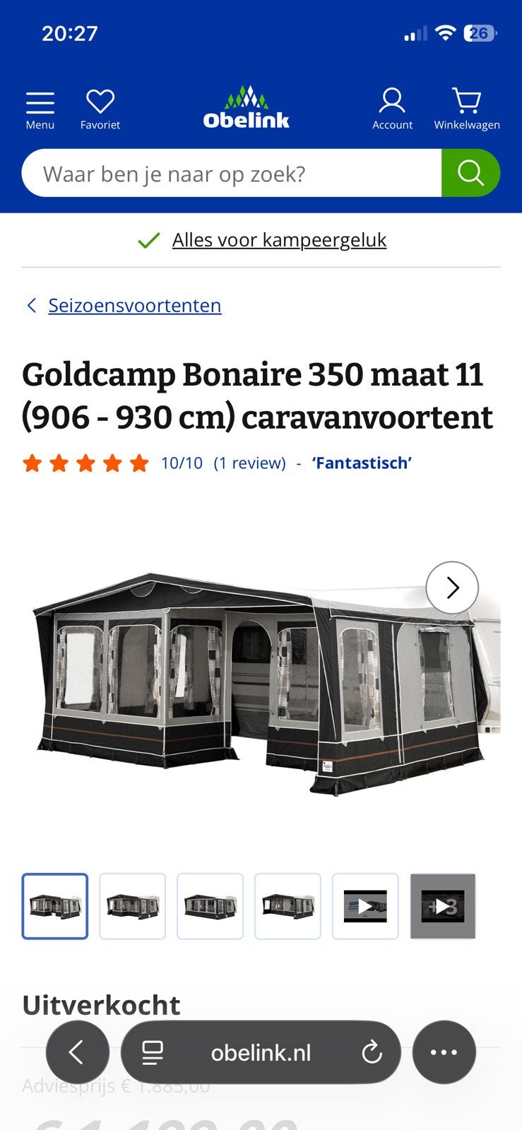 Voortent goldcamp 11, Caravans en Kamperen, Ophalen, Gebruikt