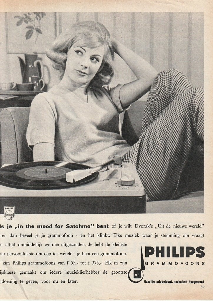 retro reclame 1958 Philips platenspeler Satchmo Armstrong, Verzenden, Overige typen
