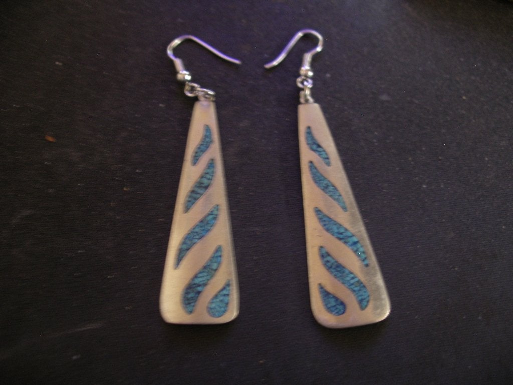 Een paar Mexicaanse Alpaca Oorbellen met Turquoise Emaille, Sieraden, Tassen en Uiterlijk, Antieke sieraden, Verzenden, Zilver