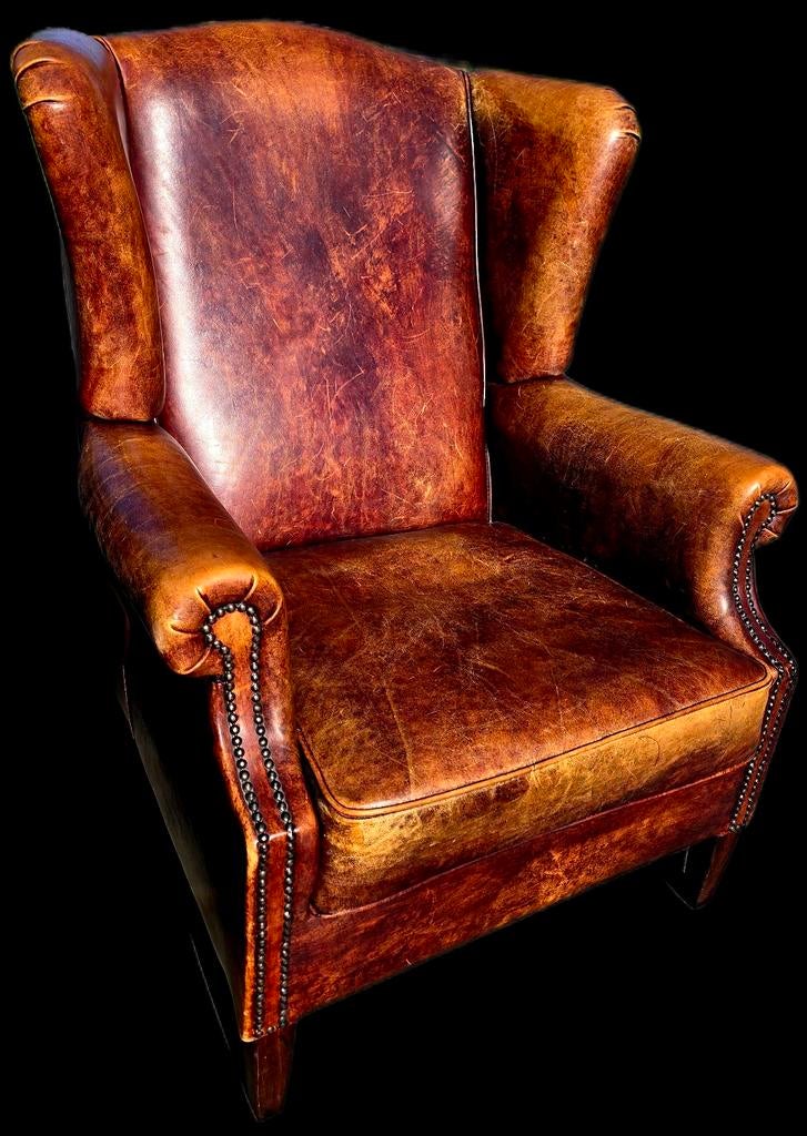 2 Vintage schapenleren Fauteuils Chesterfield + BEZORGING, Huis en Inrichting, Fauteuils, Gebruikt, Chesterfield, Klassiek, Vintage