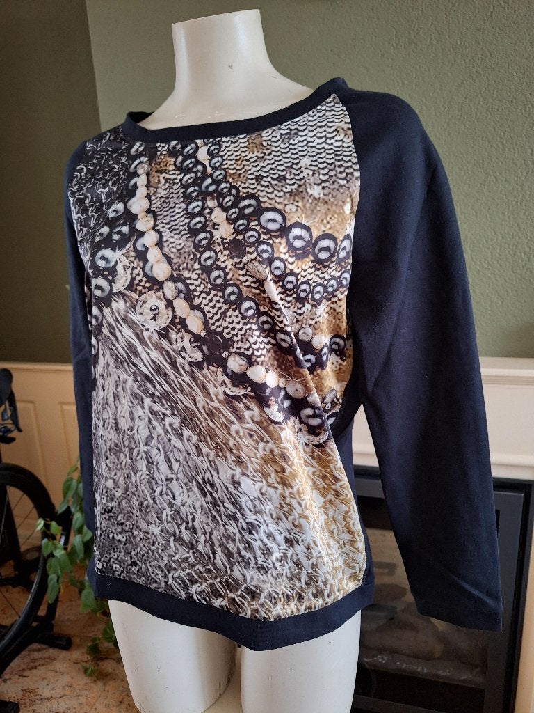 Luisa Cerano print strik zwarte trui M 38, Kleding | Dames, Truien en Vesten, Maat 38/40 (M), Verzenden, Zwart, Zo goed als nieuw