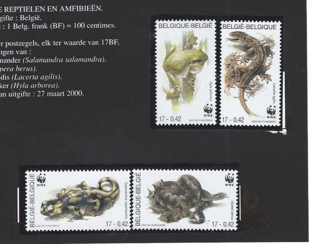 Belgie reptielen wwf wnf bedreigde diersoorten 2000, Orginele gom, Ophalen of Verzenden, Postfris, Overig