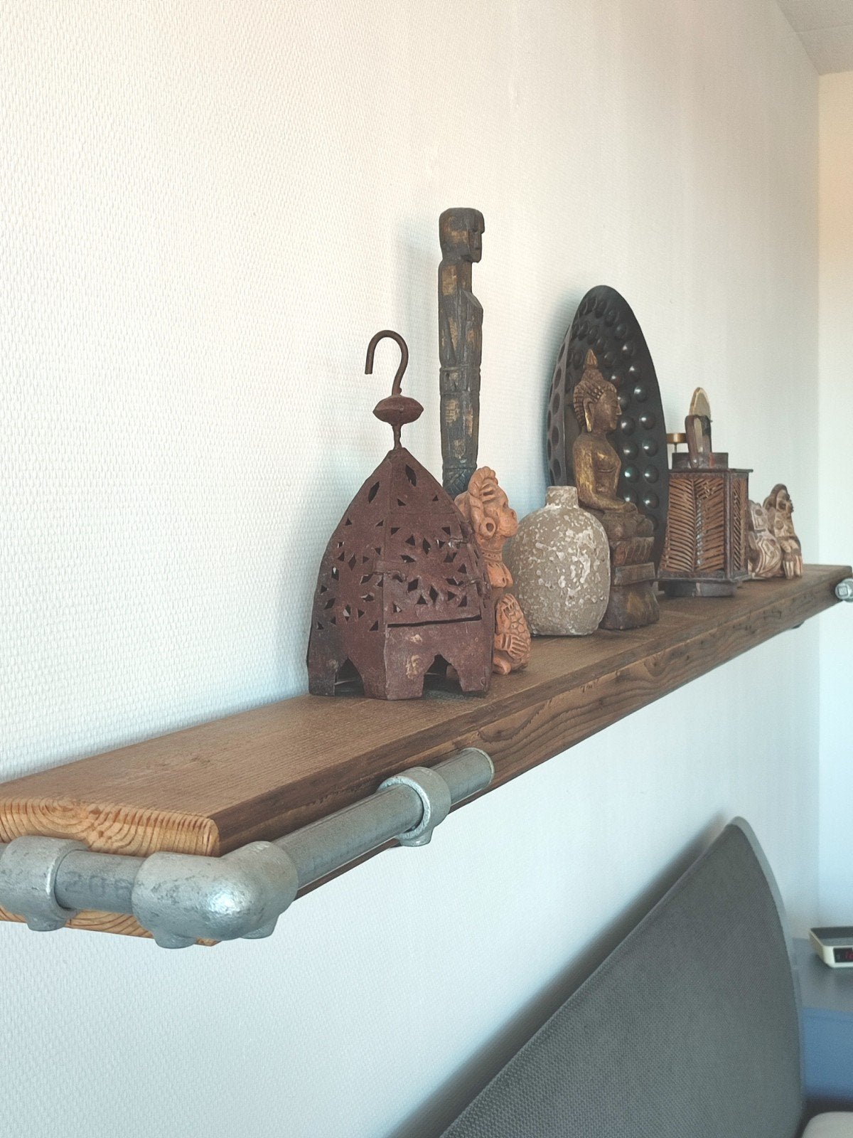 Industriële wandplank van steigerbuis en hout boekenplank, Ophalen, Gebruikt