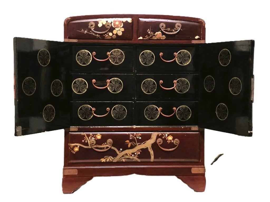 Antiek Japans kabinet, lakwerk met parelmoer., Ophalen of Verzenden