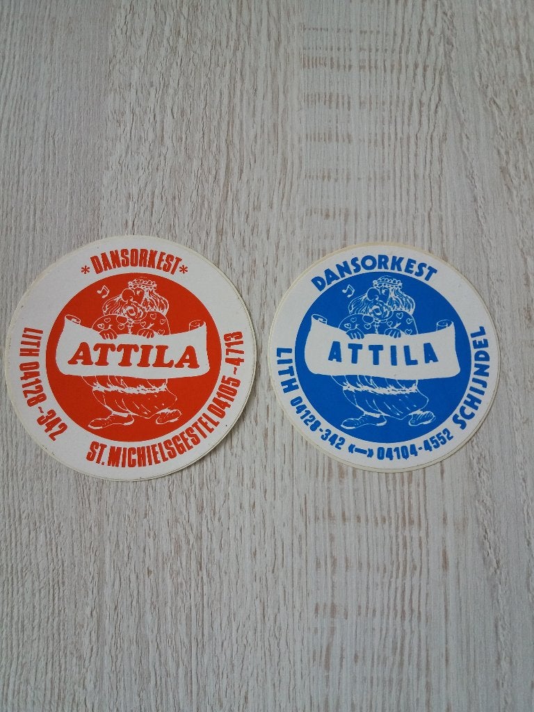 2 stickers Dansorkest ATTILA, Verzamelen, Ophalen of Verzenden, Zo goed als nieuw, Overige typen