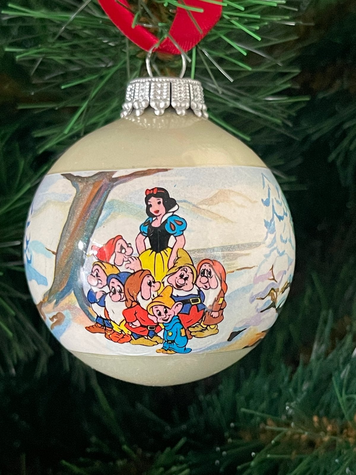 Vintage glazen kerstbal Sneeuwwitje en de zeven dwergen, Ophalen of Verzenden, Gebruikt