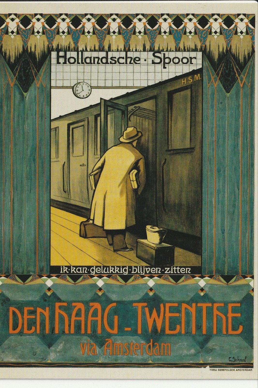 AFFICHE HOLLANDSCHE SPOOR DEN HAAG TWENTE KAN BLIJVEN ZITTEN, Ophalen of Verzenden, 1920 tot 1940, Ongelopen, Utrecht