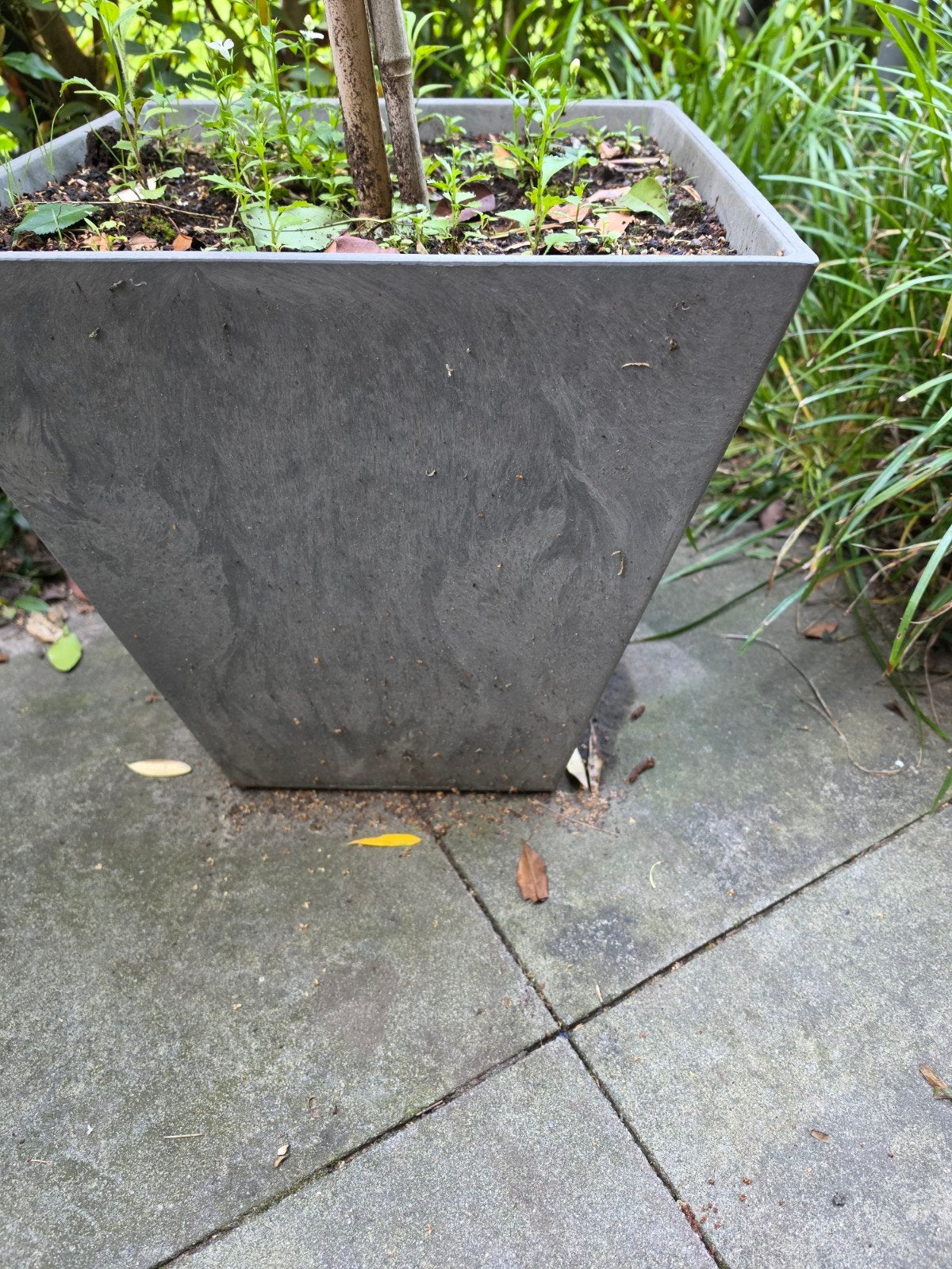 Twee grote grijze plantenbakken voor binnen of buiten, Ophalen, Kunststof, 40 cm of meer, Vierkant