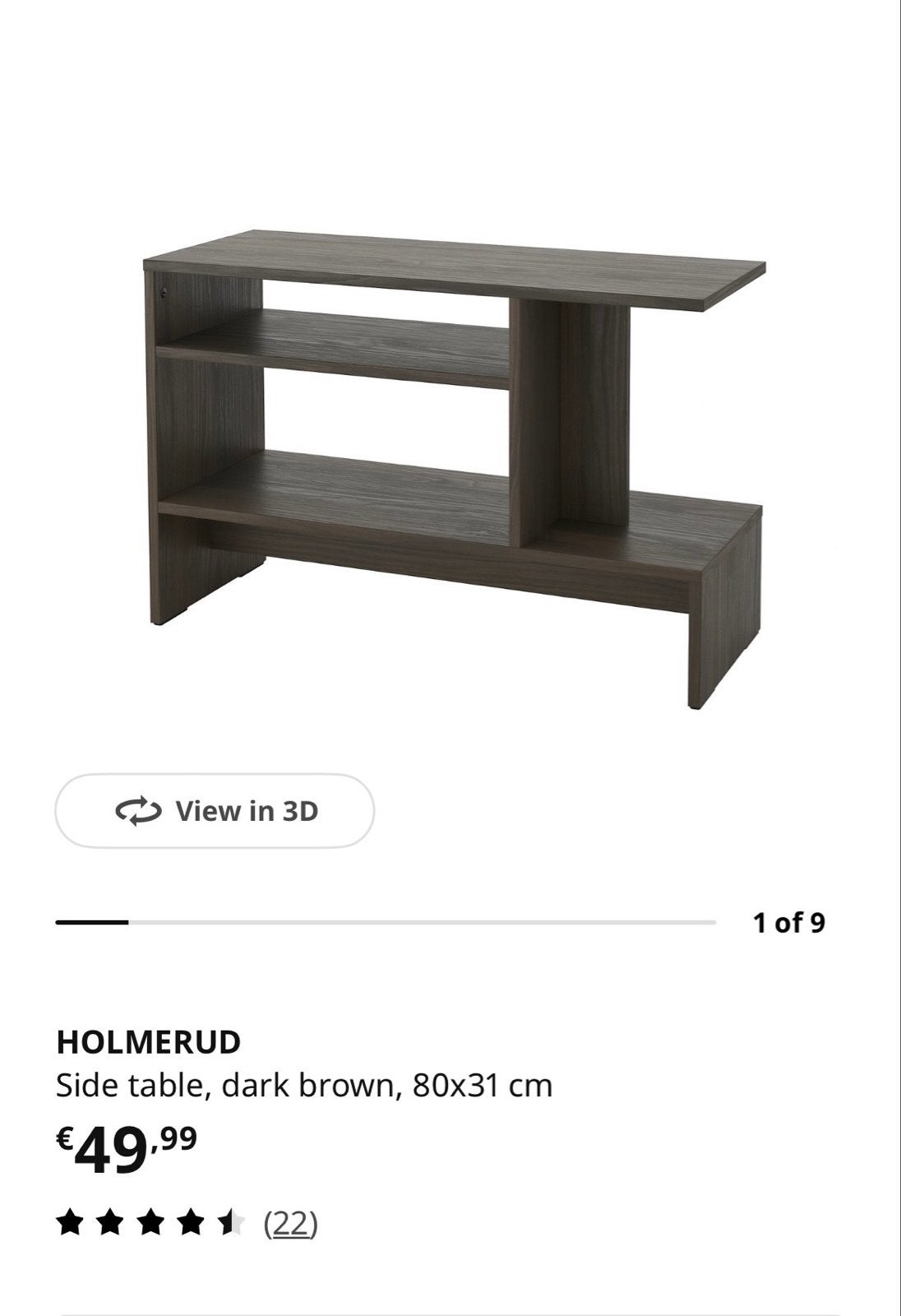 Ikea HOLMERUD bijzettafel, donkerbruin, zo goed als nieuw, Minder dan 45 cm, Ophalen of Verzenden, Zo goed als nieuw, 75 cm of meer