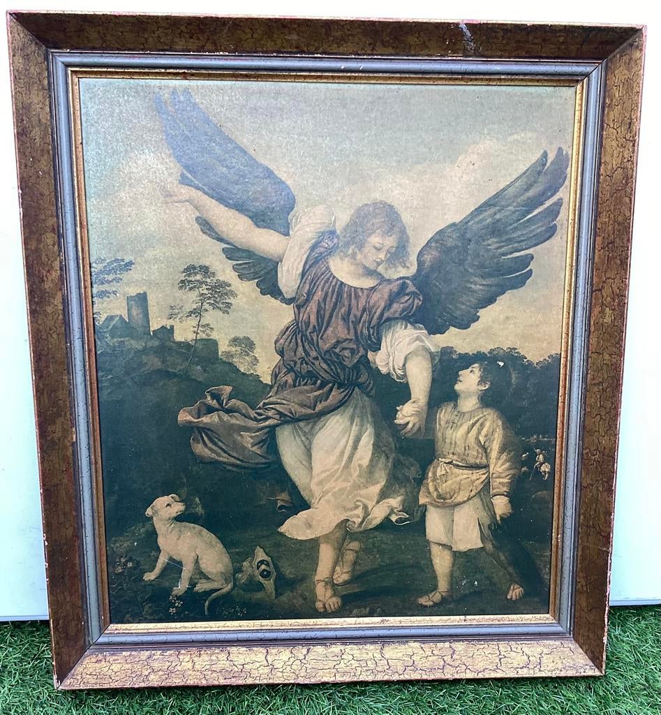 Rafaël met kleine Tobias en hond,religieus Italiaanse kunst, Antiek en Kunst, Ophalen of Verzenden