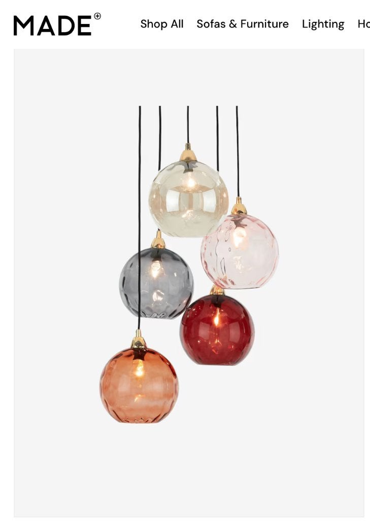 MADE.COM lamp - Ilaria 5 Light Cluster Pendant Light, Ophalen, Overige fittingen, Zo goed als nieuw, Glas