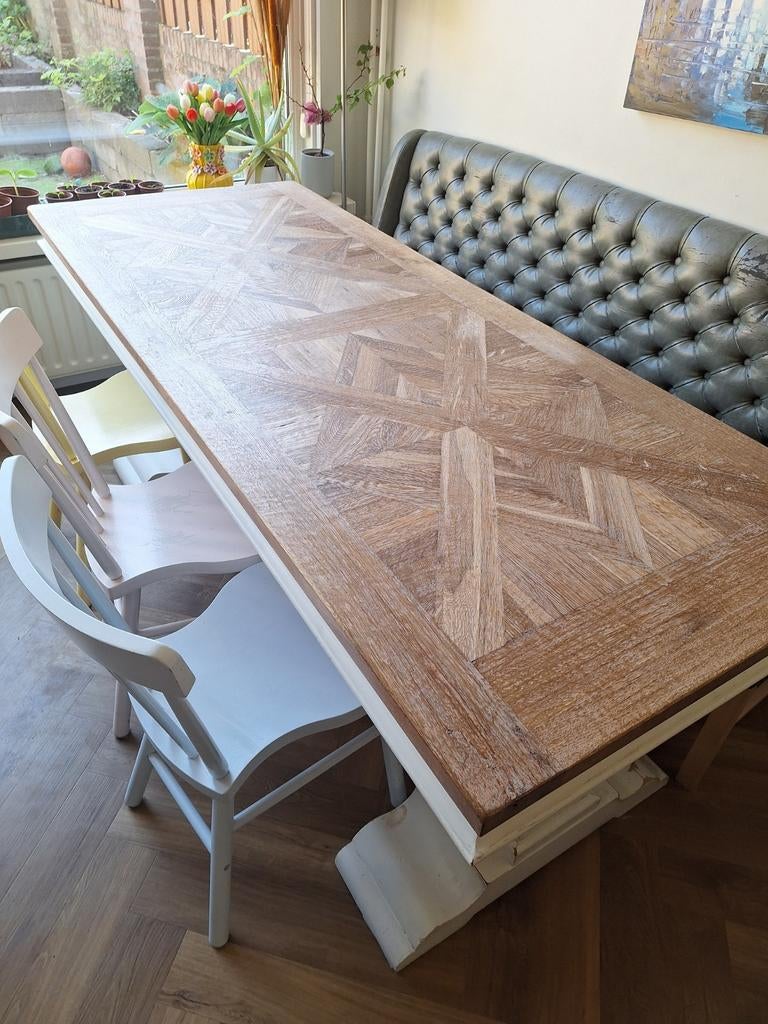 Maatwerk Kloostertafel Eettafel 80x200 cm met stoelen/bank, Ophalen, Gebruikt, 50 tot 100 cm, 150 tot 200 cm