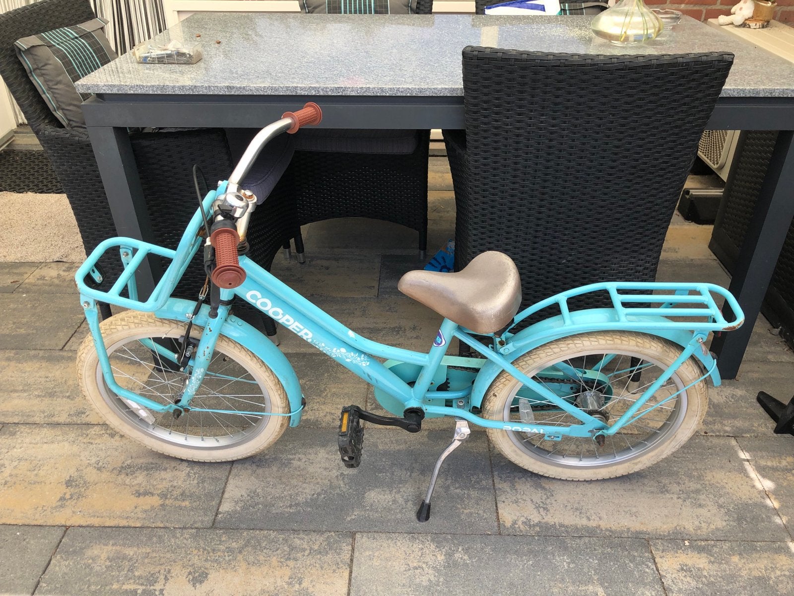 Kinderfiets 18 inch - Cooper Popal - Lichtblauw, Ophalen, Gebruikt, Terugtraprem, 16 tot 20 inch