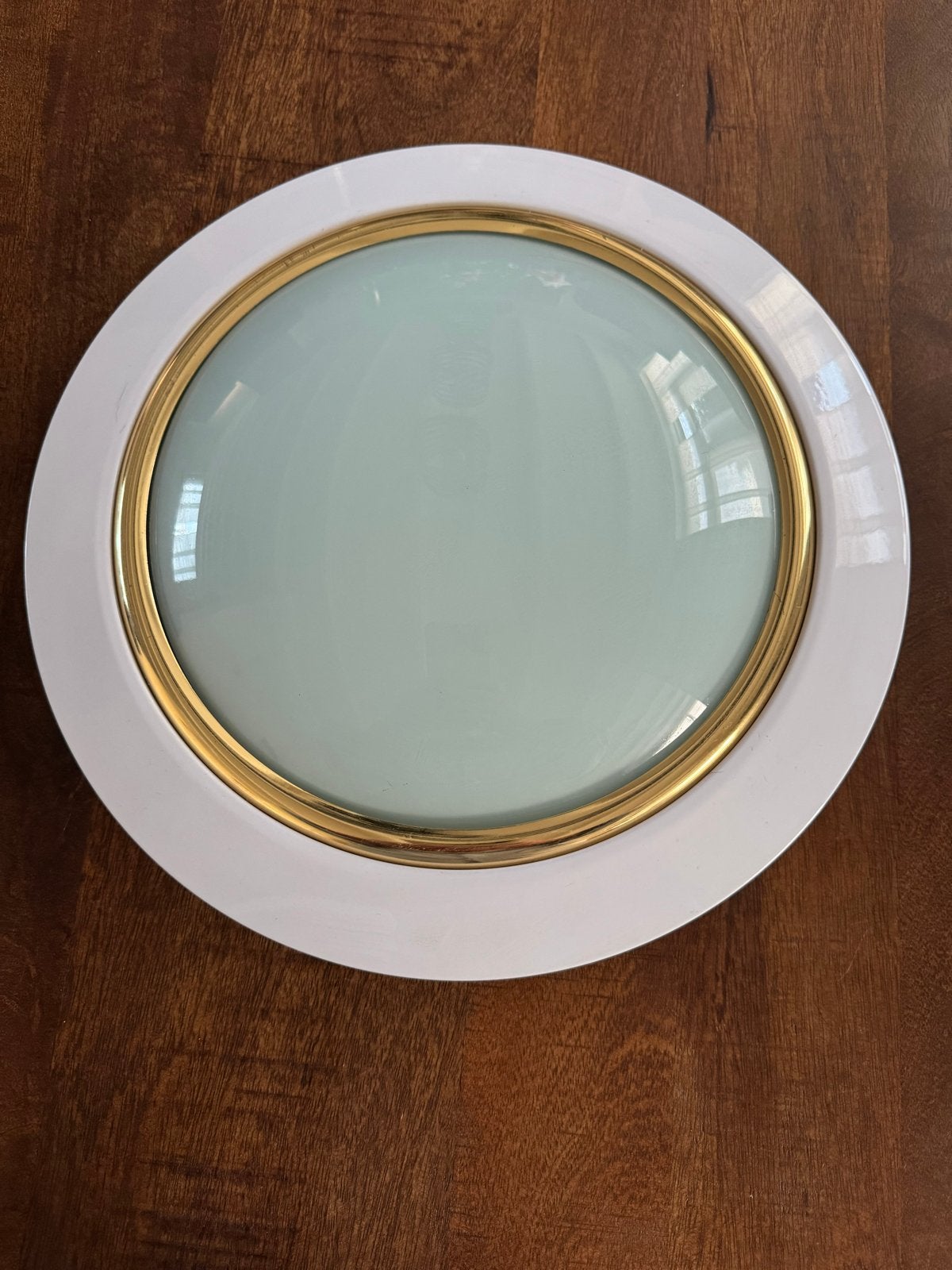 Vintage Plafondlamp Wit met Gouden Rand en Melkglas, Metaal, Wit, Overige merken, Gebruikt