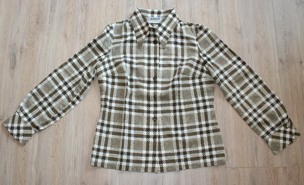 Blouse beige/bruin Jaren 50 Retro, Ophalen of Verzenden, Nieuw, Maat 38/40 (M), Bruin