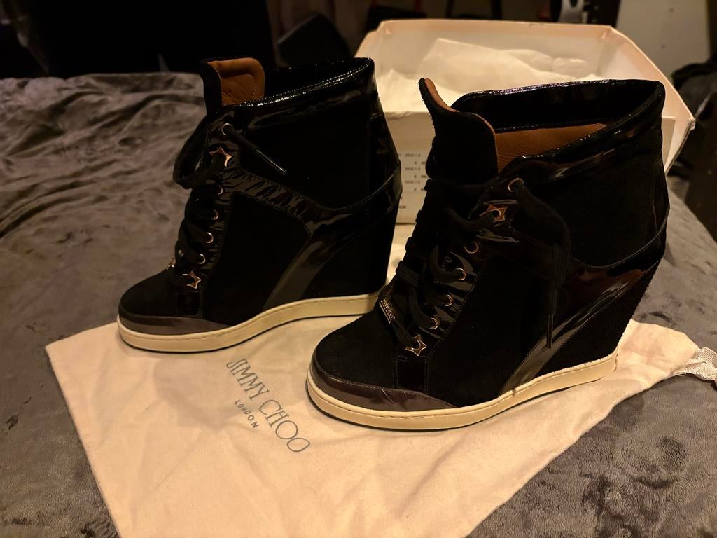 Jimmy Choo Panama Wedge Sneakers - Zo goed als nieuw, Kleding | Dames, Ophalen of Verzenden, Zo goed als nieuw, Zwart, Sneakers of Gympen