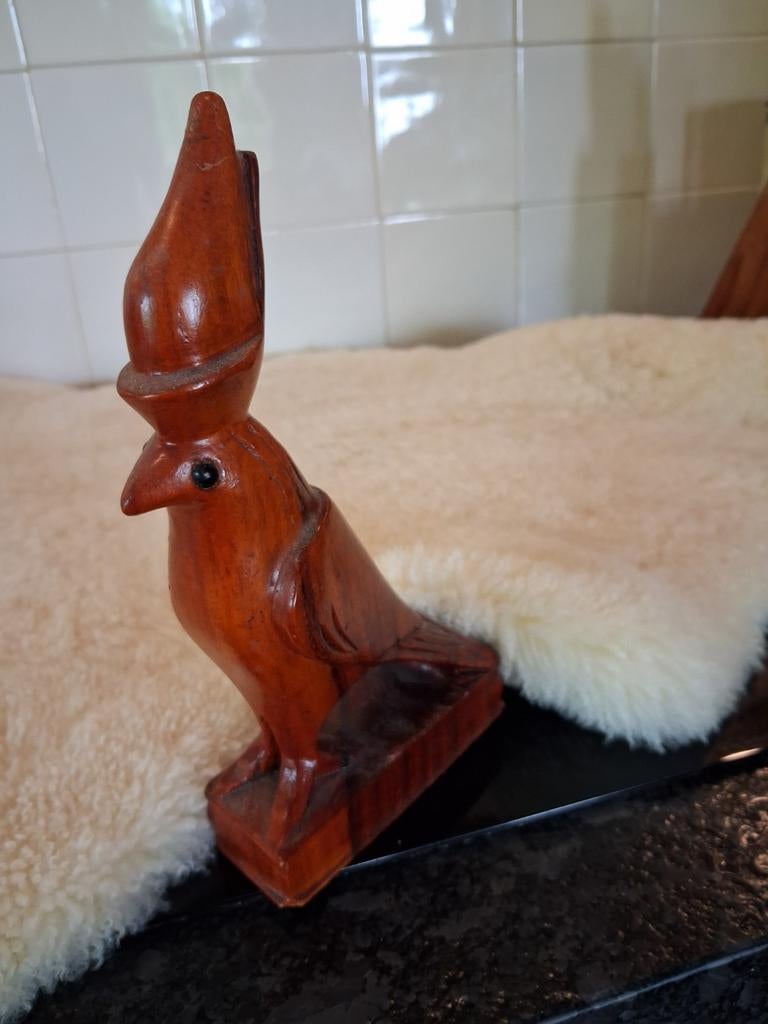 Houten Egyptische vogel sculptuur, Minder dan 20 cm, Ophalen of Verzenden, Handgemaakt, Beeld