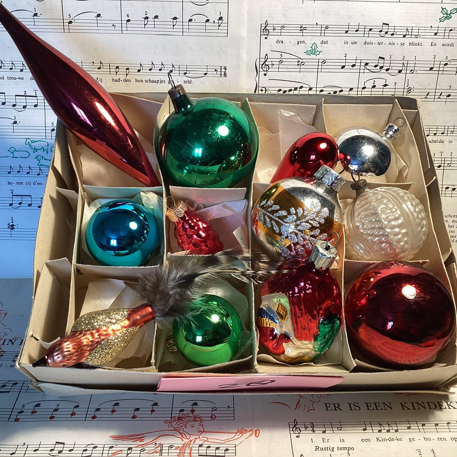12 glazen kerstbalfiguren voor 27,50, Ophalen of Verzenden, Gebruikt