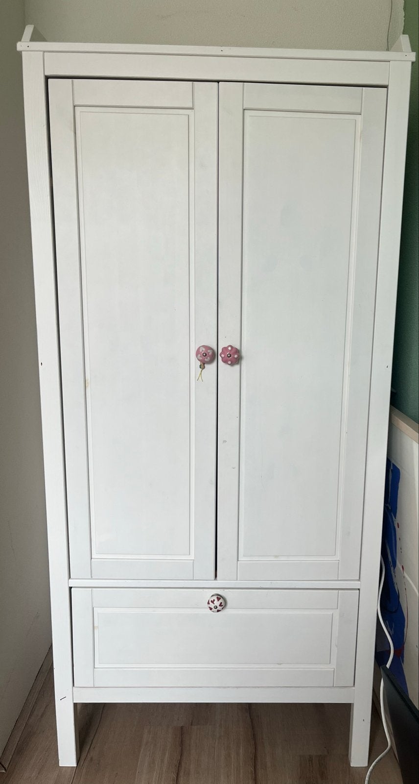 IKEA SUNDVIK Witte kledingkast met lade en roede, Ophalen, Gebruikt, 50 tot 100 cm, Met lade(s)