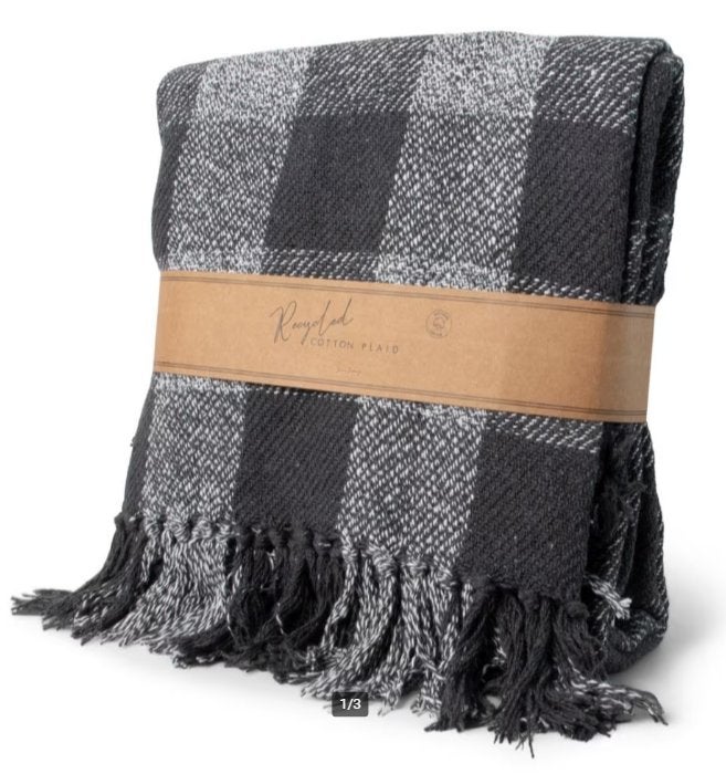 JENS LIVING cotton plaid - grijs / zwart - 130 x180 - nieuw, Katoen, 130 cm, 180 cm, Ophalen of Verzenden