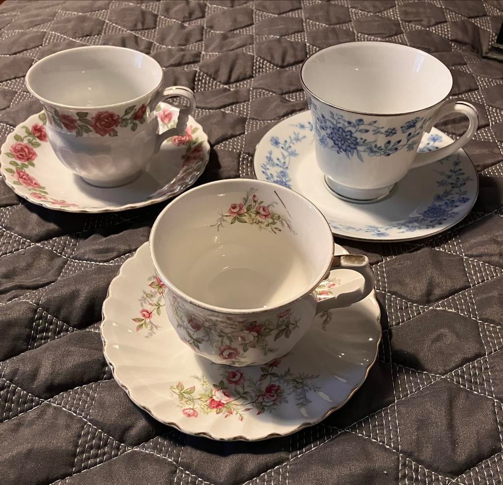 Set van 3 Vintage Porseleinen Kop en Schotels, Antiek en Kunst, Antiek | Porselein, Ophalen