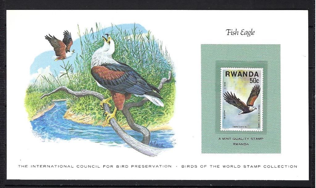 VOGELS kaart Rwanda Fish Eagle (zegel XX), Ophalen of Verzenden, Postfris, Dier of Natuur