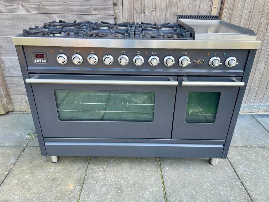 Uniek Boretti 120cm fornuis met gas- en elektrische oven!, Ophalen of Verzenden, Zo goed als nieuw, Gas, Vrijstaand